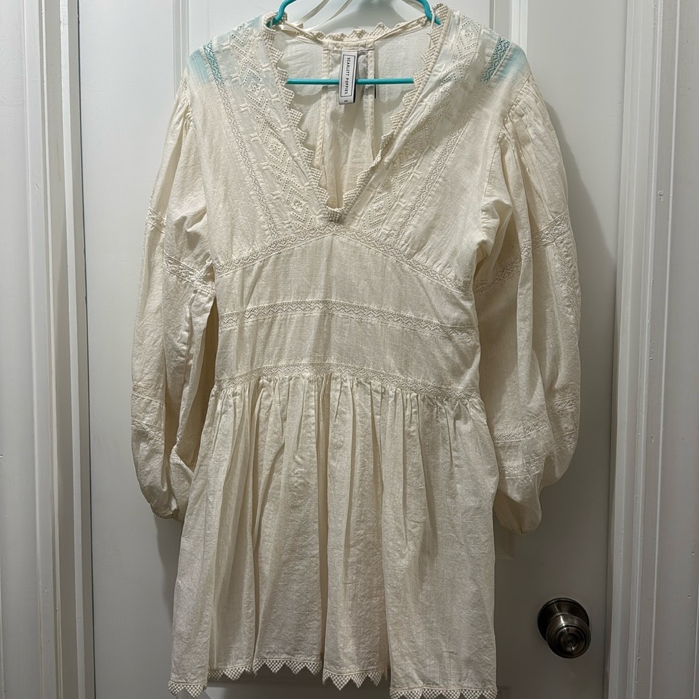 Scarlett Poppies Virginia Dress Vintage Inspired Lace Embroidered Ivory White XS